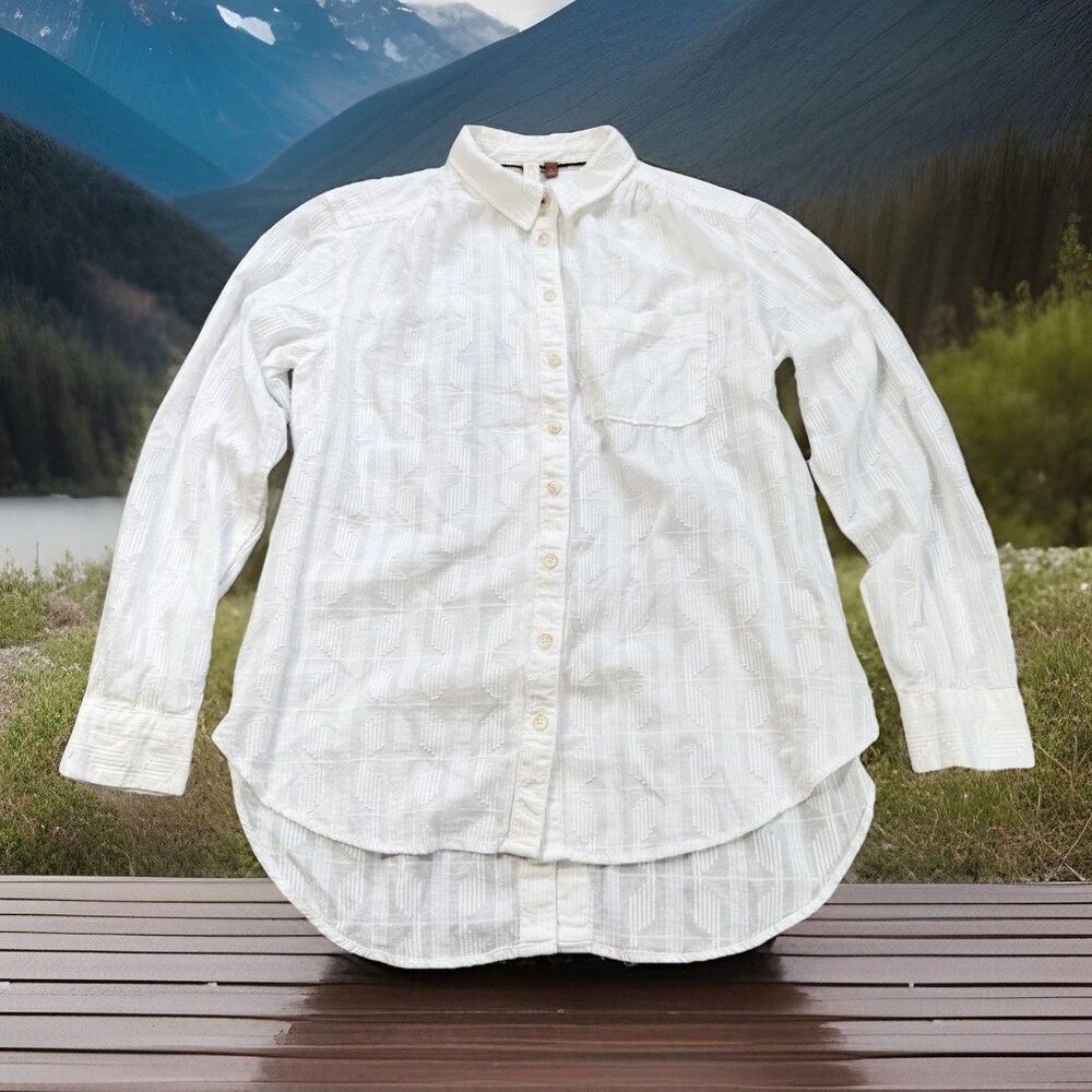 PILCRO Anthropologie Theresa Laced Back Button Up SMALL White Top Textured Boho - Picture 2 of 14